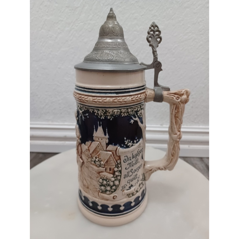 Old Vintage Ceramic/Porcelain Musical Beer Stein/Mug/Cup w/Metal Lid 10 5/8"Tall - Picture 11 of 12
